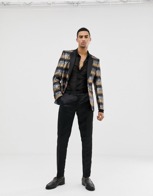 asos silver sequin suit