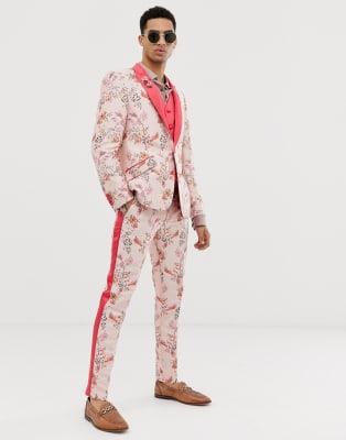 asos pink floral suit