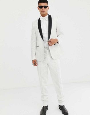 ASOS EDITION skinny tuxedo suit in sequin and lace embellished white ...