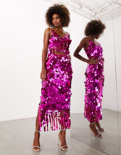 Sequin midi 2025 skirt pink