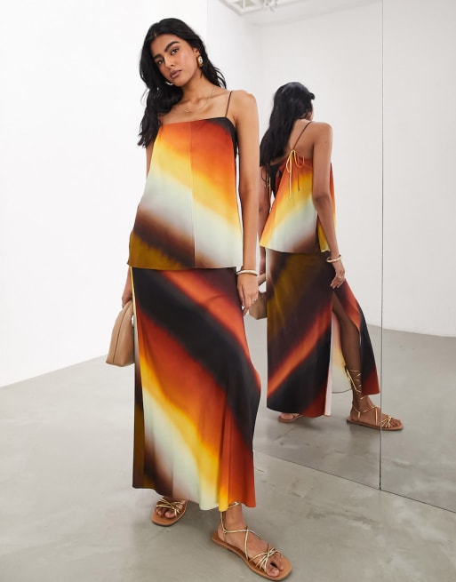 ASOS EDITION structured skinny strap cami top & maxi skirt in ombre sunset stripe