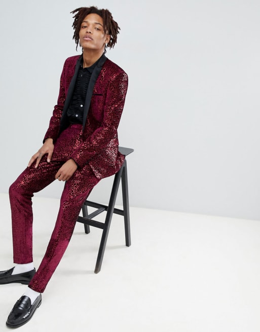 ASOS DESIGN slim tuxedo suit in burgundy