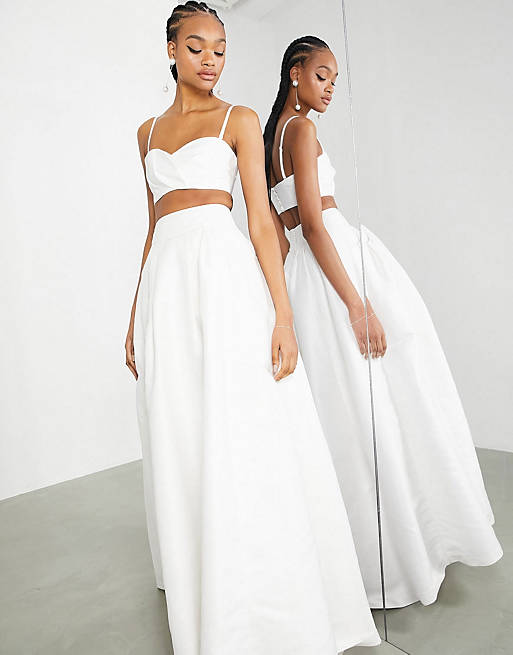 ASOS EDITION wedding pleat bust bralet and full maxi skirt in ivory
