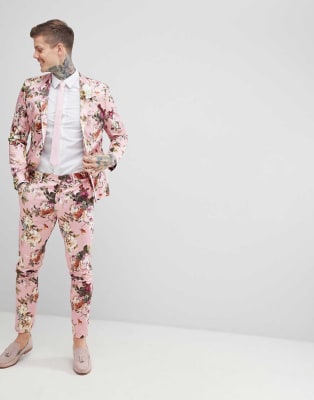 asos pink floral suit