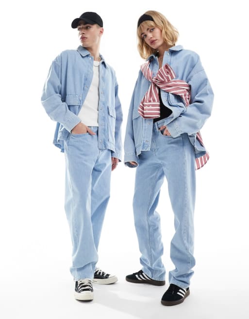 ASOS – Exklusivt – Ljustvättat set i denim