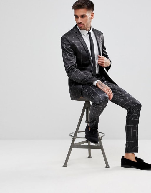 ASOS – Extrem enger, karierter Anzug mit Slogan-Aufdruck