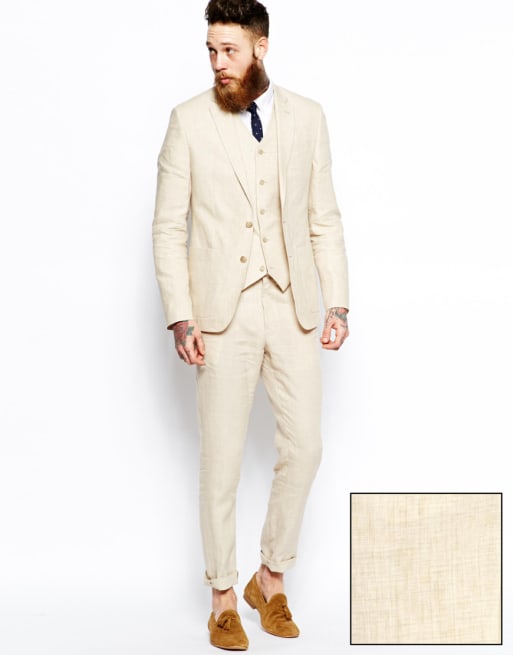 Asos Figurbetonter Anzug Aus Leinen In Beige Asos