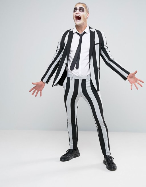 ASOS Halloween Super Skinny Suit in Black And White Stripe