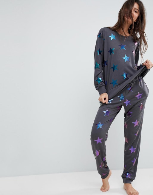 ASOS LOUNGE Holographic Star Print Sweat Jogger Set ASOS