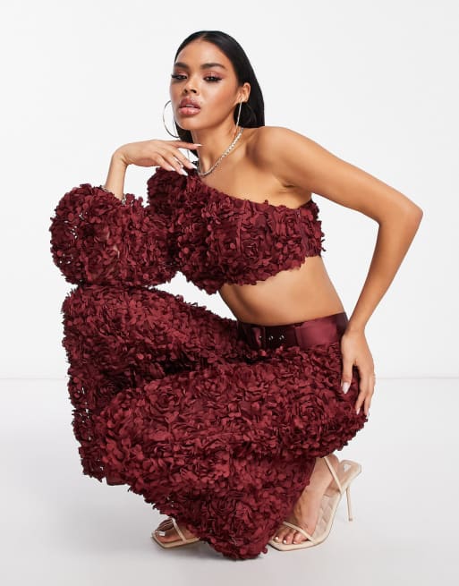 ASOS LUXE 3D lace one shoulder crop top and pants set