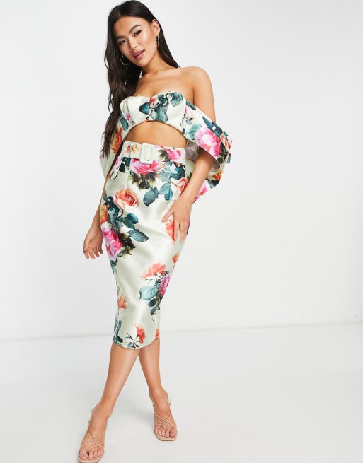 ASOS LUXE – Bardot-Set aus Satin mit Blumenmuster