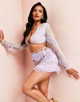 ASOS LUXE co-ord cut out embellished set in lilac