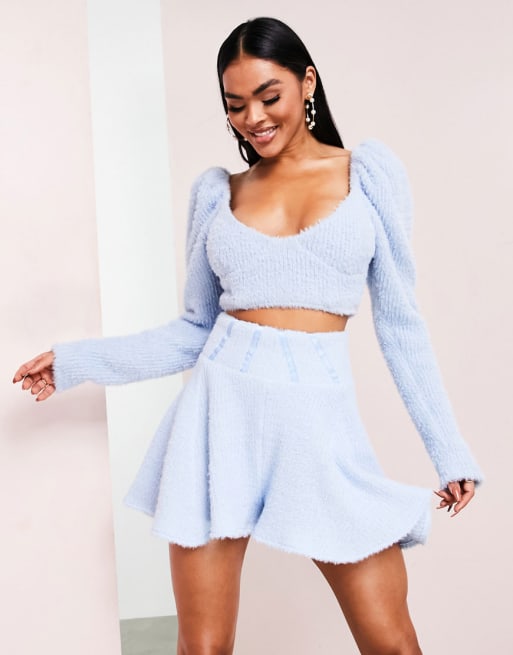 ASOS LUXE co ord fluffy knitted co ord in baby blue ASOS