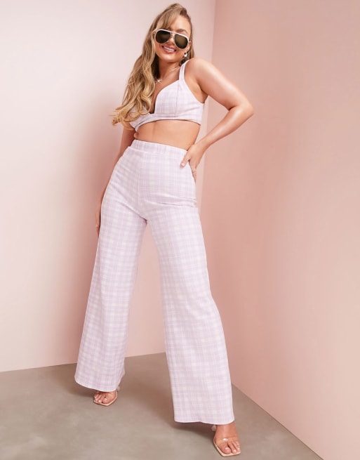 ASOS Luxe - Coordinato con crop top e pantaloni con fondo ampio in tessuto bouclé, colore lilla