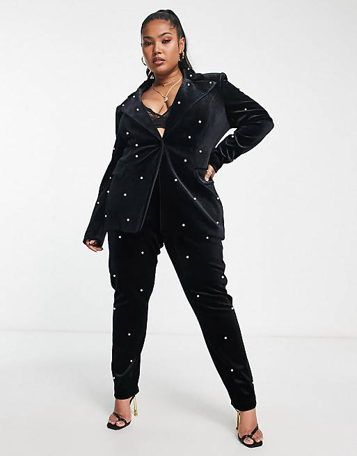 ASOS LUXE Curve co-ord pearl velvet fitted suit and trouser