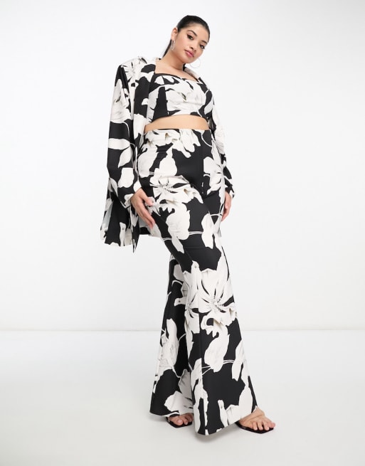 Asos Luxe Curve Co Ord Suit Jacket Bralet And Trouser In Black And White