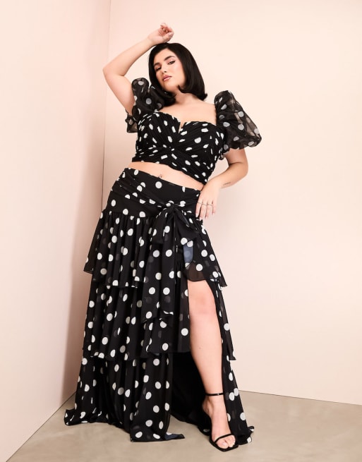 ASOS LUXE Curve organza puff sleeve polka dot top with bow back and maxi set ASOS