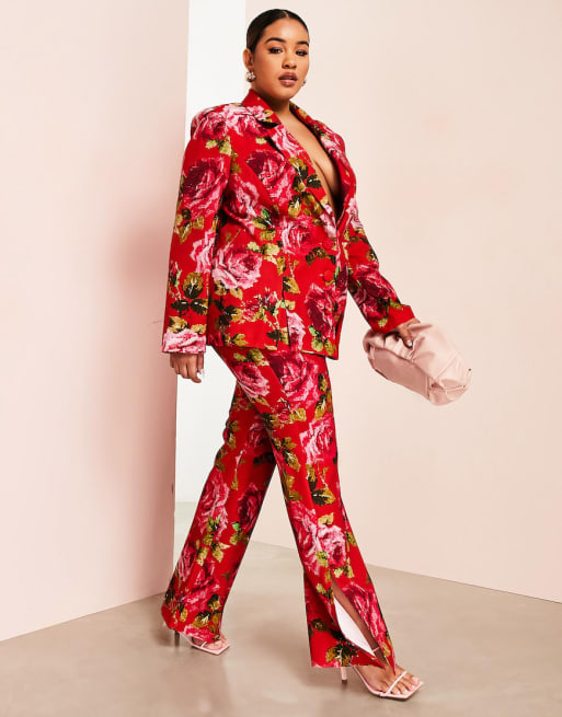 ASOS LUXE Curve pixelated rose suit blazer and trousers