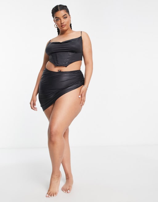 ASOS LUXE satin corset bikini in black