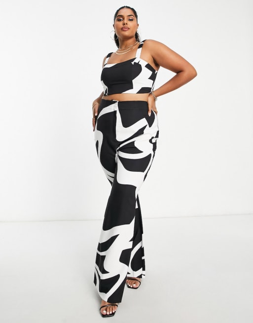 Asos Luxe Curve Suit Jacket And Pants Set In Black And White Swirl Print Asos