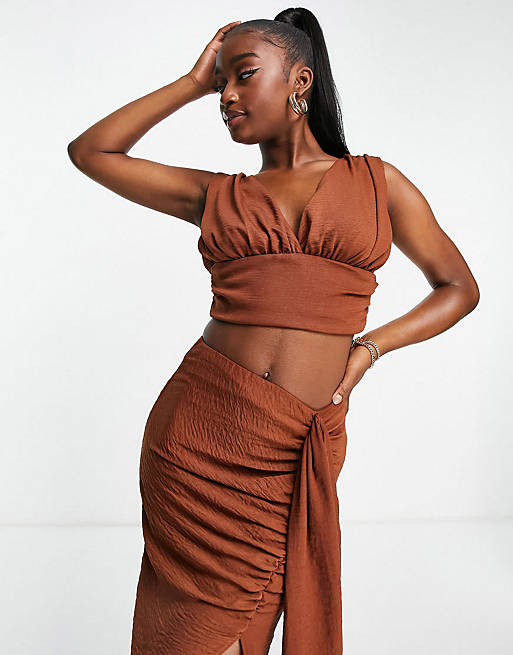ASOS LUXE linen co-ord in chocolate