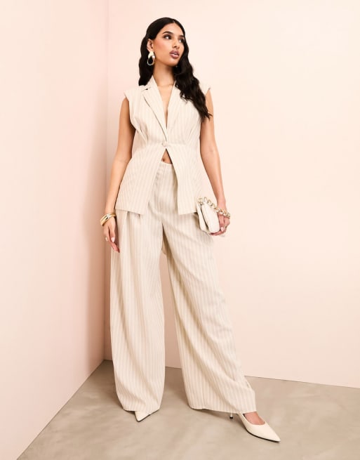  ASOS LUXE linen look tailored suit in stripe