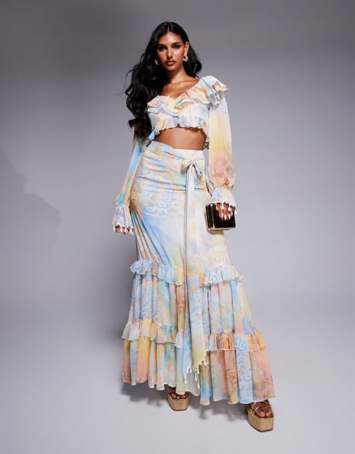 ASOS LUXE ruffle organza beach top set with shell trims