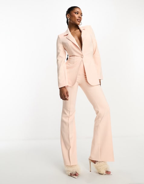 Women's Feminine Check Blazer & Shorts Suit with White Heels