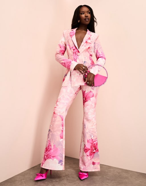 ASOS LUXE suit blazer and trousers in pink floral print ASOS