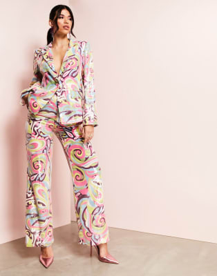 ASOS LUXE suit blazer and wide leg trousers in 70s sequin print | ASOS