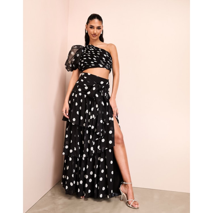 ASOS LUXE tiered ruffle polka dot organza maxi skirt and top