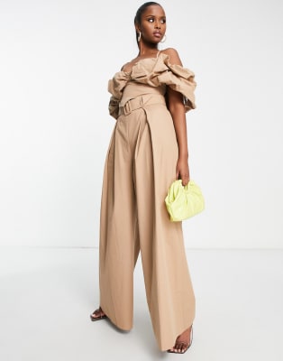 ASOS LUXE two-piece cotton set in camel