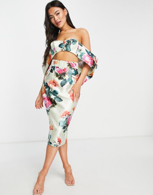 ASOS LUXE two piece satin Bardot set in floral print ASOS