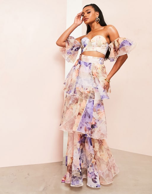 ASOS Luxe – Zestaw z organzy z falbanką i wzorem
