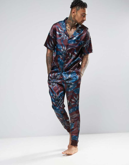 Printed satin best sale pajama set