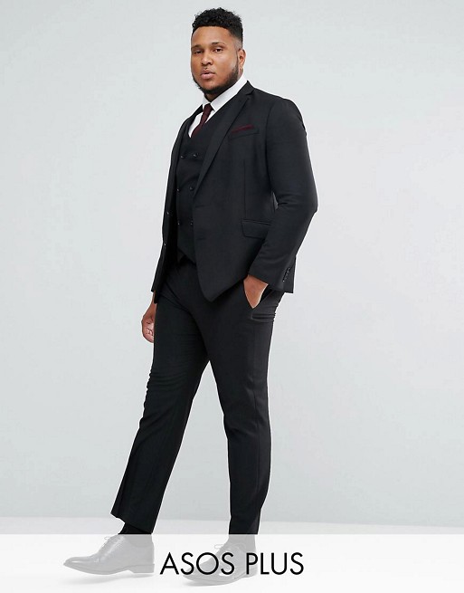 ASOS PLUS Slim Suit In Black 100% Wool
