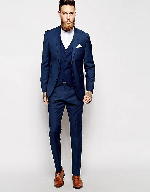 ASOS Skinny Fit Suit In Navy Wool Mix