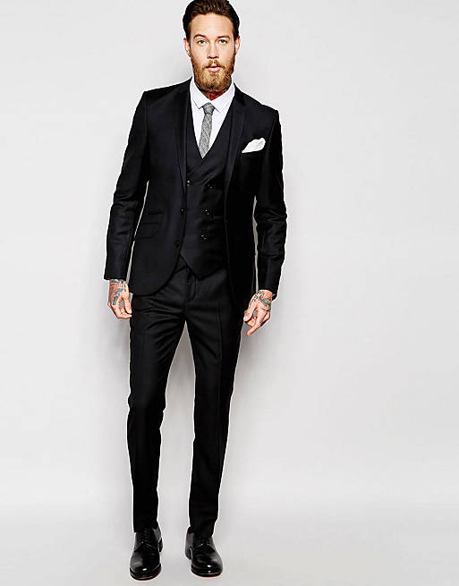 ASOS Slim Fit Suit In 100% Wool in Black | ASOS