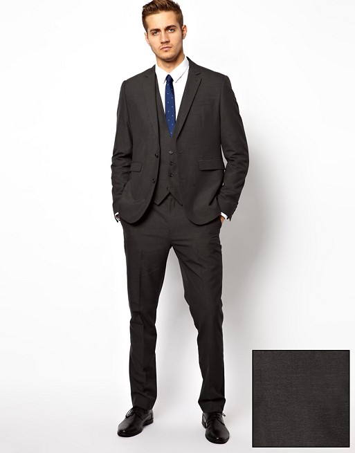 ASOS Slim Fit Suit in Charcoal Pindot