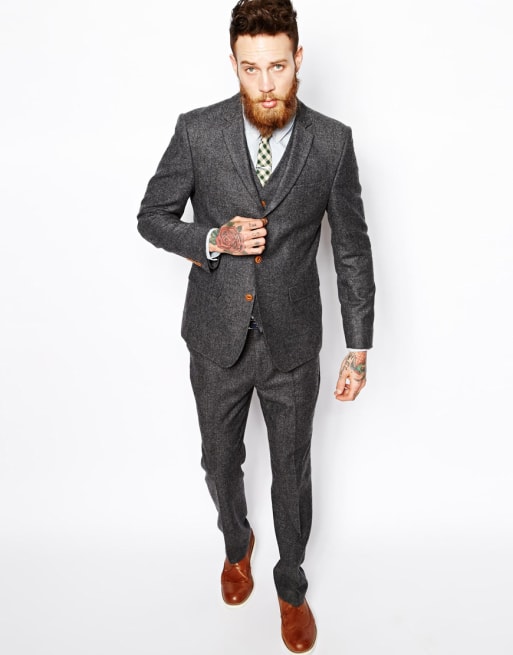 ASOS Slim Fit Suit in Herringbone Grey | ASOS