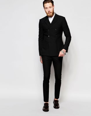 black slim fit double breasted suit