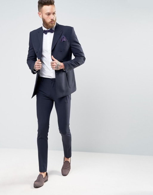 Asos Super Skinny Double Breasted Suit In Navy Asos 6720