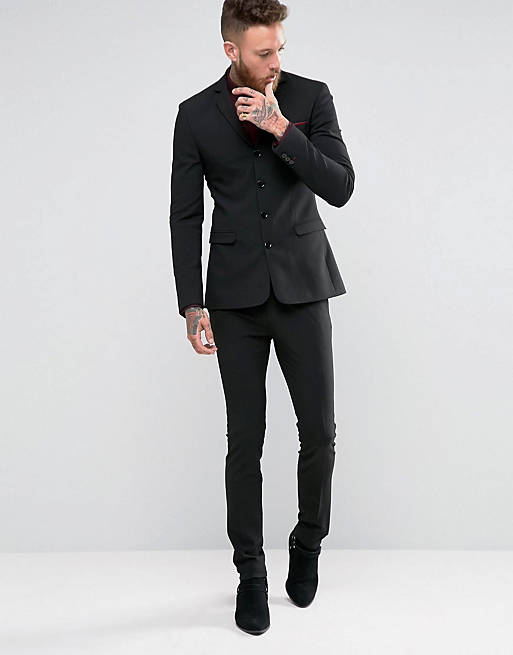 ASOS Super Skinny Four Button Suit In Black | ASOS