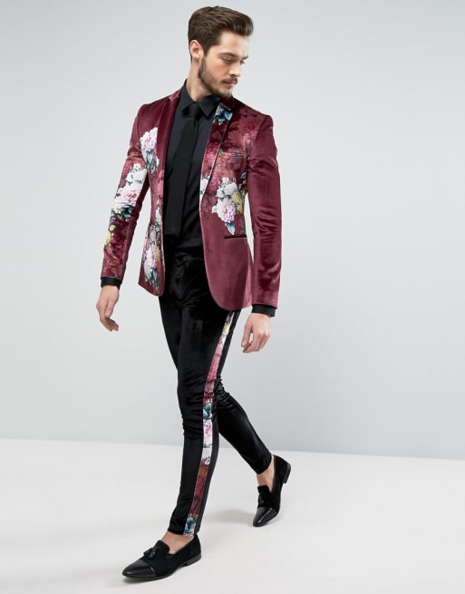 Asos burgundy hot sale velvet blazer