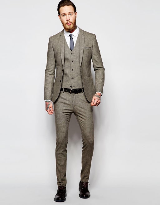 ASOS Super Skinny Suit Jacket In Brown Dogstooth