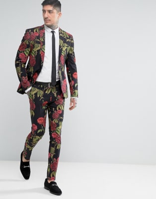 ASOS Super Skinny Suit With Red Rose Print | ASOS