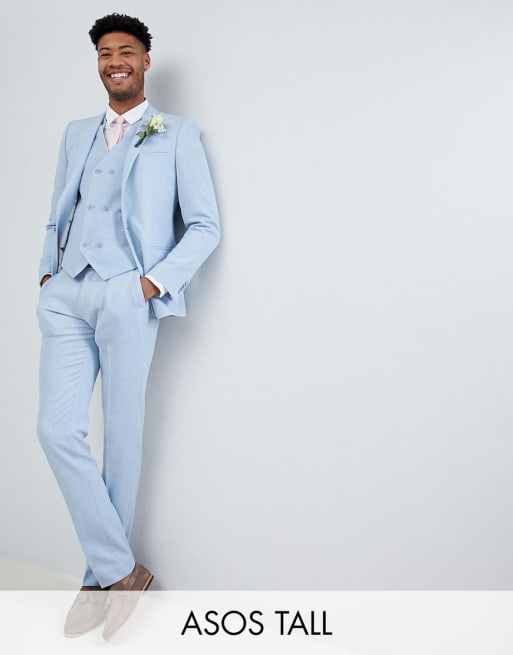 ASOS TALL – Blå, Crosshatch-mönstrad bröllopskostym med mönstrat foder och extra smal passform