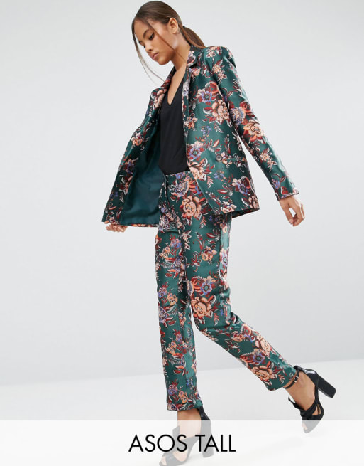 ASOS TALL - Blazer e pantaloni coordinati in jacquard a fiori vintage