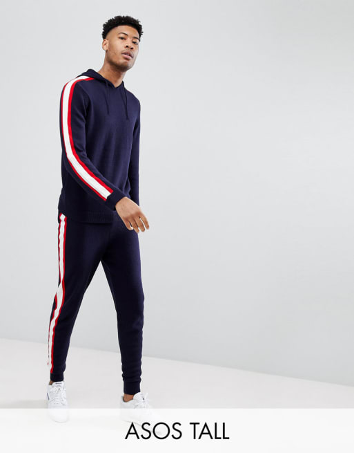 ASOS TALL - Coordinato in maglia blu navy con righe laterali
