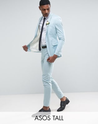 ASOS TALL - Costume de mariage slim en coton stretch - Bleu clair 